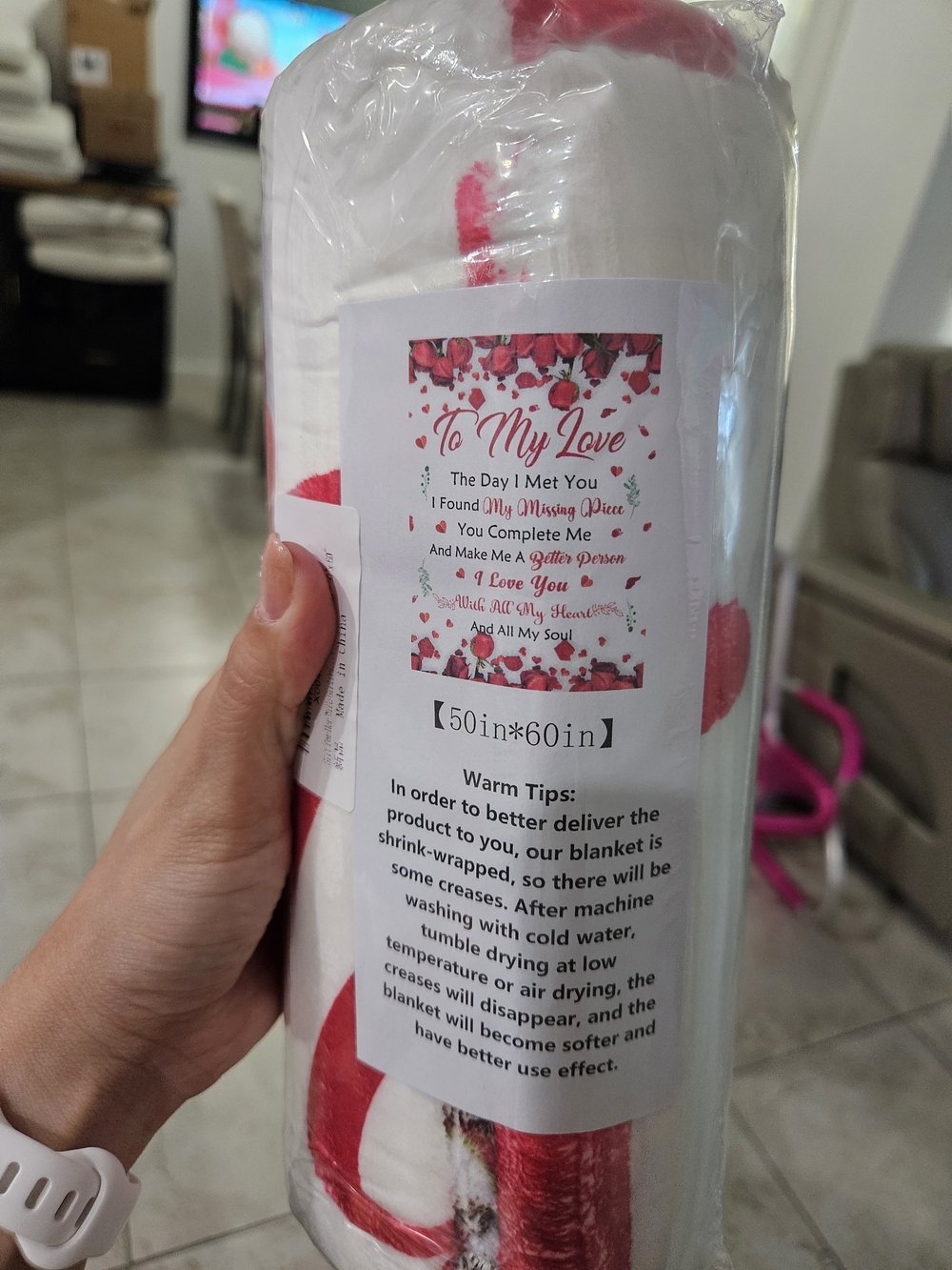 Romantic Heart Print Plush Throw Blanket - White & Red